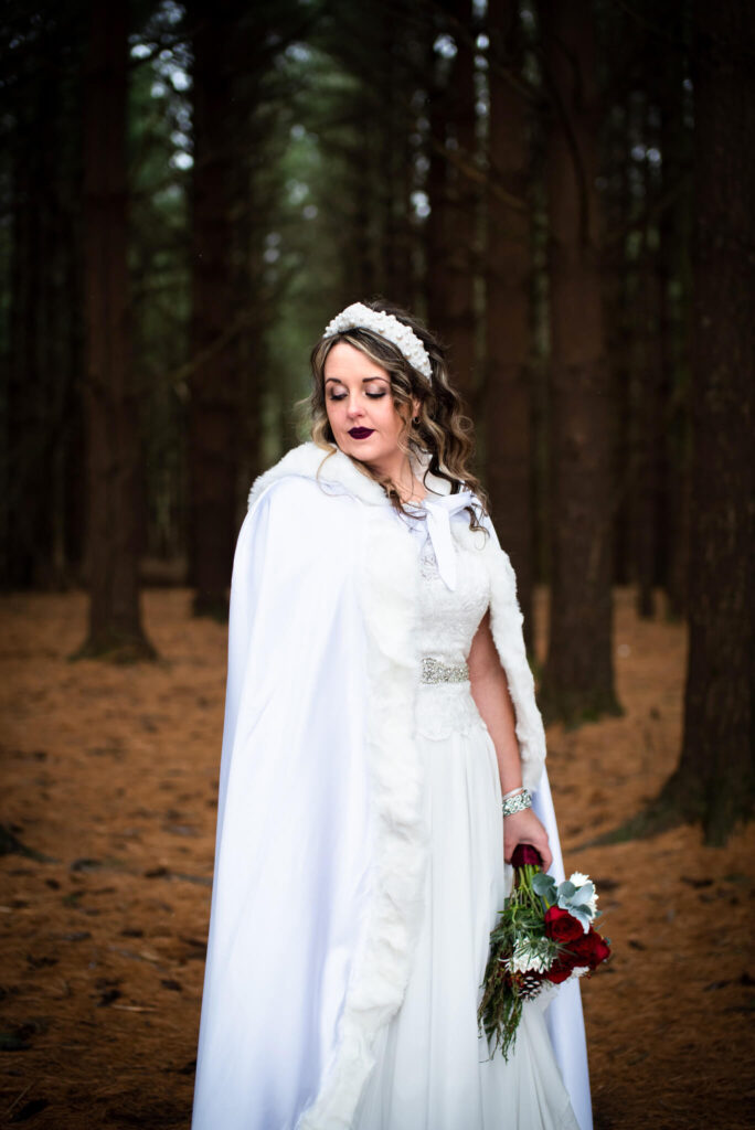 bride in pine forest 