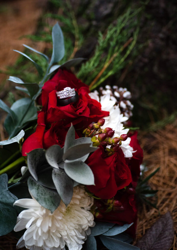 wedding rings and flowers