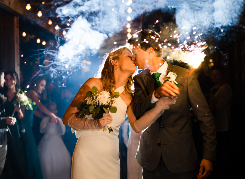 bride and groom with sparklers