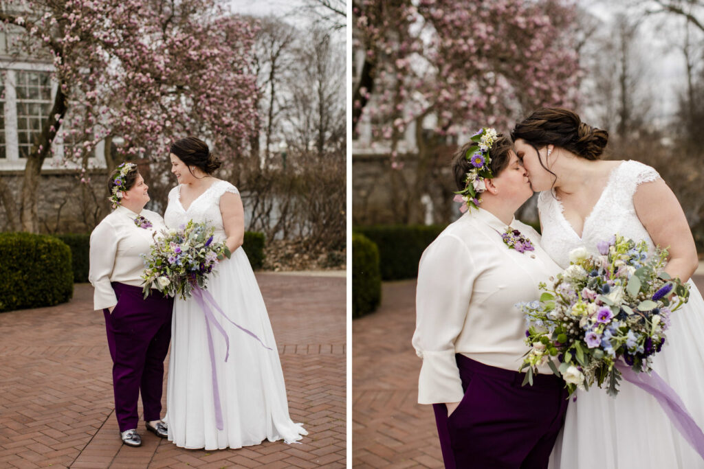 two brides with flowers